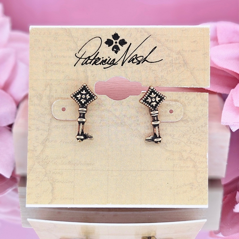 Patricia Nash Earrings Floret Key Stud Russian Gold Not So Basics Post Back Boho